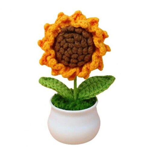 Knitted Sunflower Potted Plant Wool Sunflower Desk