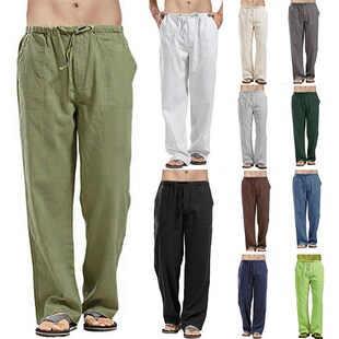 Size Mens Pocketed Cotton Long Plus Casual Pants Linen