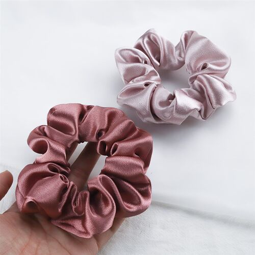 2PCS Bright Satin Silk Scrunchies Solid Large Elastic Rubber