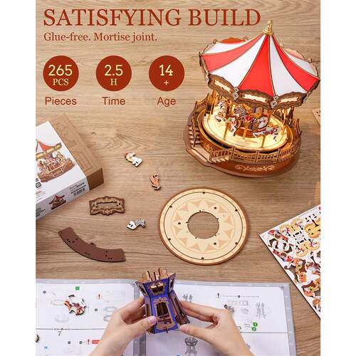 Robotime Rolife Classic Carousel Music Boxes Easy Assemble 3