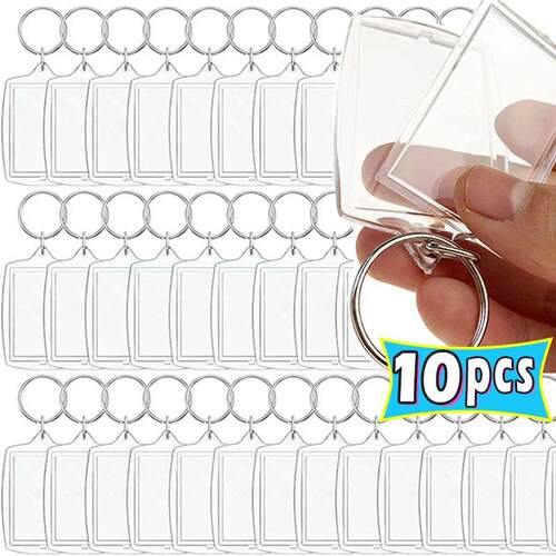 1/10pcs Transparent Photo Frame Keychain Tassels Snap-In Ins