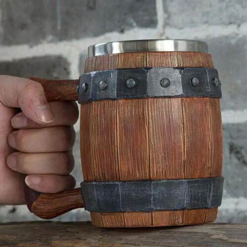 Viking Drinking German large wooden barrel beer mug Stainles