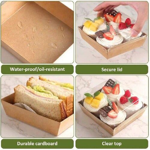 25 Pcs with Plastic Lid Square Cake Boxes Brown White Large