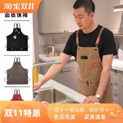 Waterproof and oil resistant canvas cotton apron, coffee