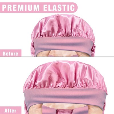 Extra Large Hair Long Silk Bonnet Cap With Elastic Satin Hai