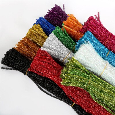 100pcs Glitter Chenille Stems Pipe Cleaners Plush Tinsel Ste