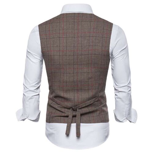 European Size Mens Single-breasted V-neck Suit Plaid Vest L