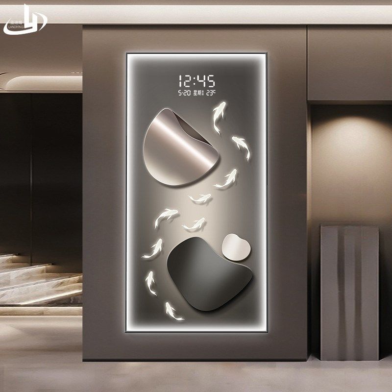 九鱼图入户玄关装饰画电子钟表过道走廊挂画高级感石来运转壁灯画,家居饰品,现代装饰画,淘宝优惠券,粉丝福利购,淘宝优惠卷