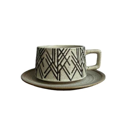 Retro Chinese Ceramic mug coffee tea cup with plate set