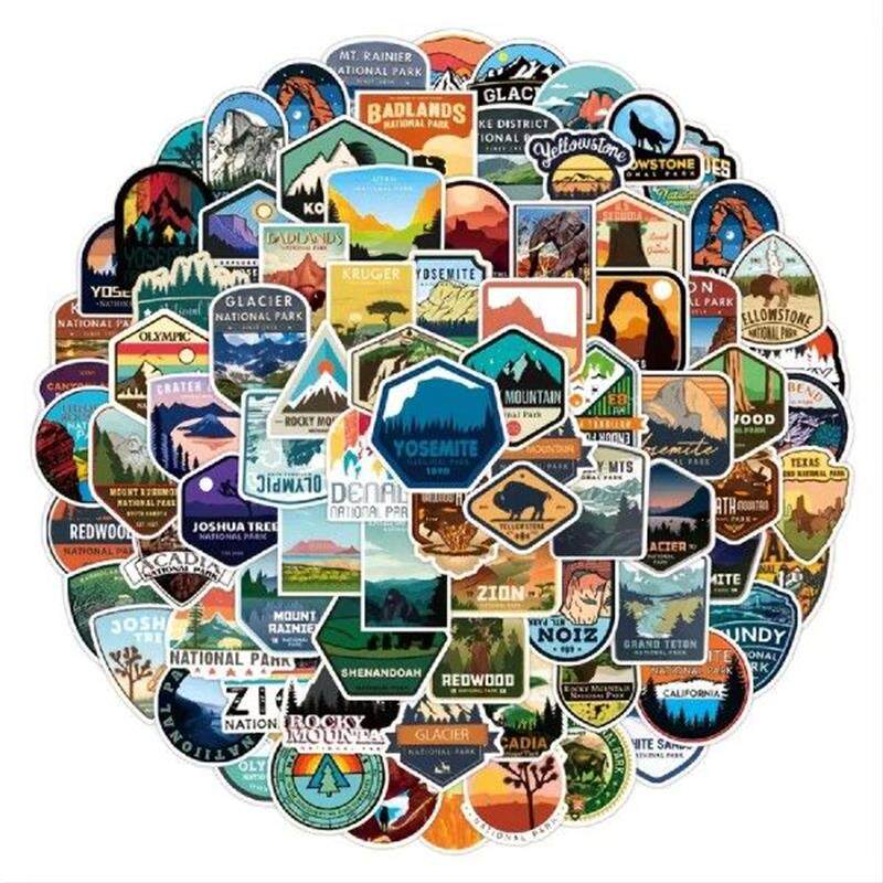 100PCS Vinyl Waterproof Wilderness Nature Stickers Hiking - 实物图