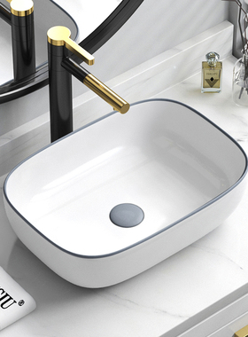 灰色灰边台上盆圆形洗手盆卫生间方型面盆陶瓷洗漱池小尺寸洗脸盆