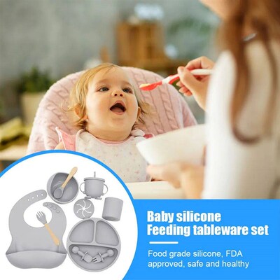 Baby Soft Silicone Tableware Set Baby Feeding Dishes Plate S