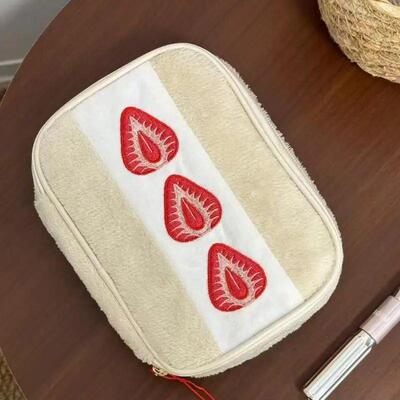 Cute Embroidered Strawberry Pencil Case Portable Stationery