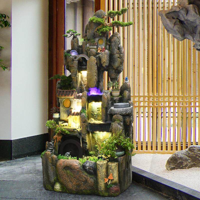 高山流水喷泉循环水落地假山摆件客厅公司招财风水加湿器景观装饰