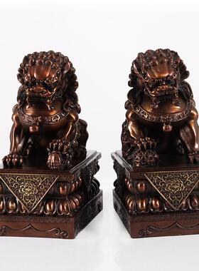 纯黄铜宫门狮摆件门口办公室店铺铜狮子一对北京狮故宫狮装饰摆件