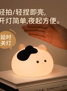 muid团子猫猫咪硅胶拍拍小夜灯兔年可爱卡通喂奶灯卧室床头睡眠灯