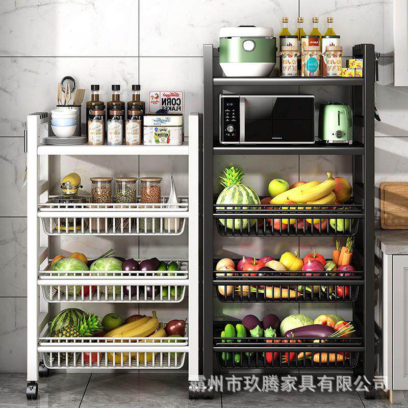 置物架收纳筐落地多层菜篮子收纳多功能锅具微波炉架带轮可移动