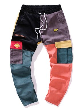 Corduroy Tide Pants European Size Mens Splicing Contrast Co