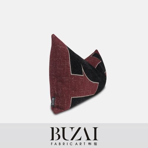 布在布艺样板房沙发抱枕几何刺绣靠垫客厅棉麻腰枕红黑色靠枕