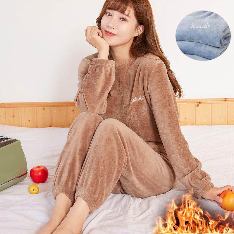 2023 Winter Pyjamas Warm Flannel Women Thick Leisure Wear Si图片
