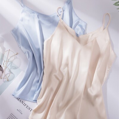 Spaghetti Strap Top Women Halter V Neck Basic  White Cami Sl