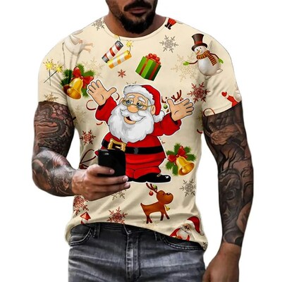 Christmas Santa Claus 3D Print T-shirts For Men Funny Snowma