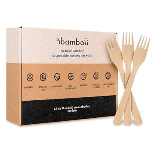 Ibambo Natural Bamboo Forks 600 Set (600 Bamboo Forks) Bi