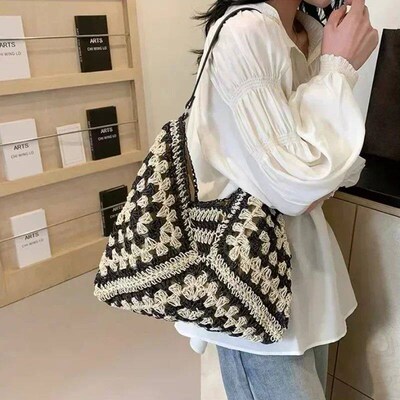 Women Weaving Clutches Top-handle Bag Large Portable Shoulde