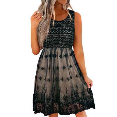 Womens Lace Skirt Geometric Print Patchwork Sundress Summer