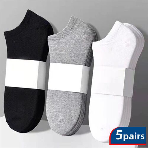 5pairs Mens Women Socks Boat Sweat Absorption Black White Gr