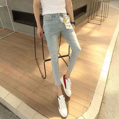 Social Spirit Guy Cropped Jeans Mens Autumn Stetch Tight Pa