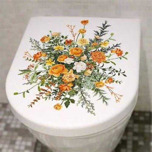 Watercolor Green Plant Leaves Wall Sticker Bathroom Toilet