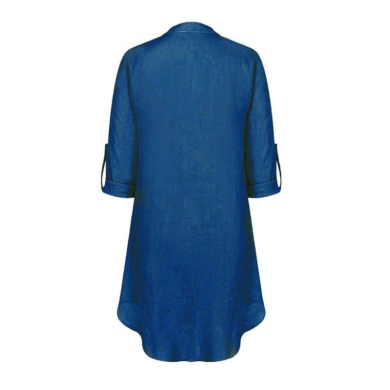 Womens Spring Solid Cotton Linen Shirt Dress Ladies Loose D图片