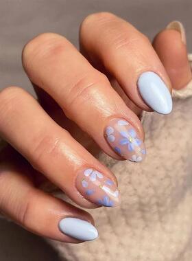24pcs short oval nails, press-on nails, removable and reusab