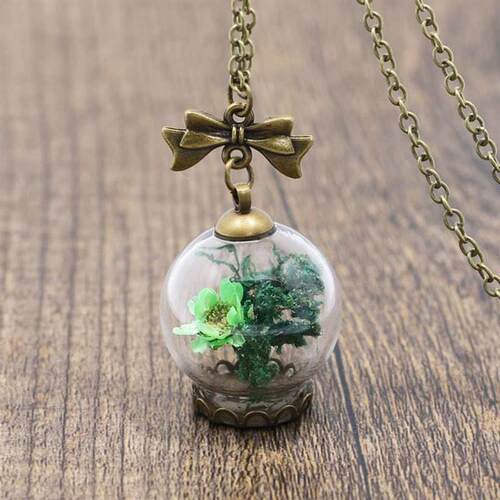 Vintage Handmade DIY Dried Flowers Round Glass Shade Pendant