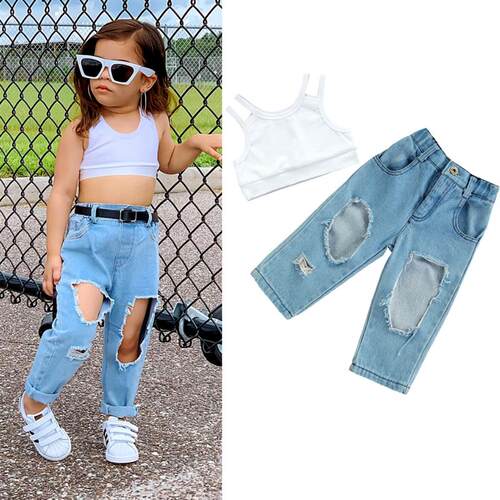 2-7Y Kids Girls Summer Clothes Sets Baby Solid Color Tank op