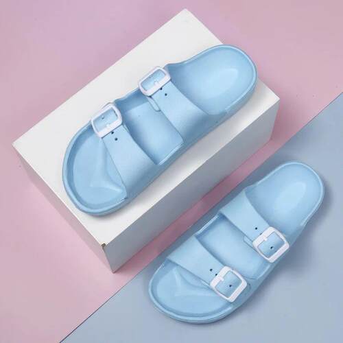 Mens Two Slippers with Buckles, Adjustable Boken Slippers,