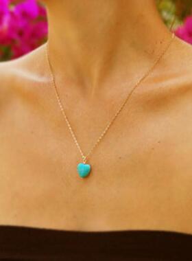 Fashion Turquoise Love Pendant Clavicle Chain Retro Simple H