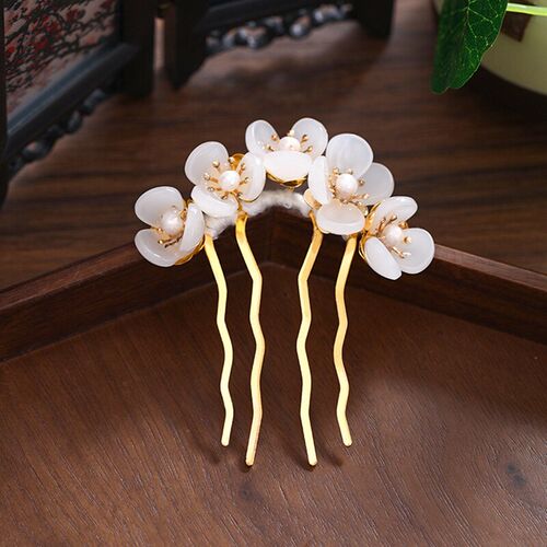 1PC Woven Hairpin Flower Pearl U-Shaped Headdress Hairpin Pl