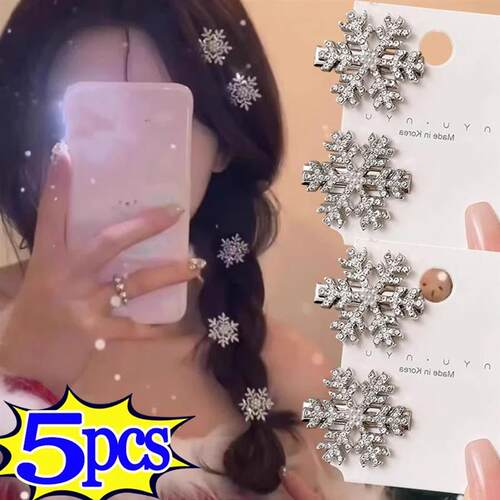 1/5pcs Winter Rhinestone Snowflake Side Clip Hair P Christma
