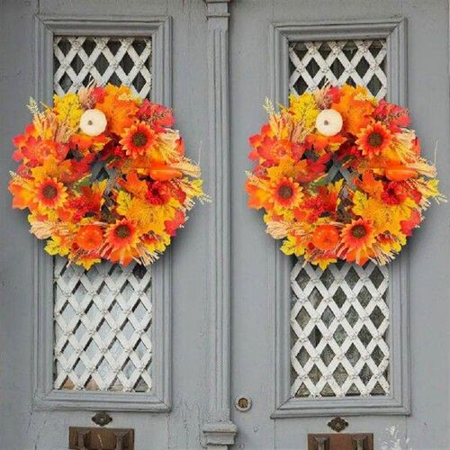 Thanksgiving Fall Wreath Front Door Autumn Maple Pumpkin