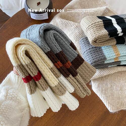 Kids Button Leg Warmers Color Block Retro Knit Boot Socks