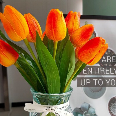 5 Heads Luxury Artificial Tulips Flowers White Real Touch Bo