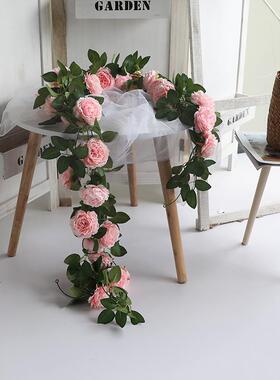 Pink Silk Peony Rose Flower Rattan Artificial Ivy Rattan Wed