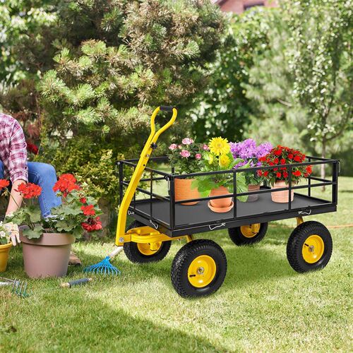 Utility Garden Wagon Outdoor Platform Cart w/4 Removable Sid
