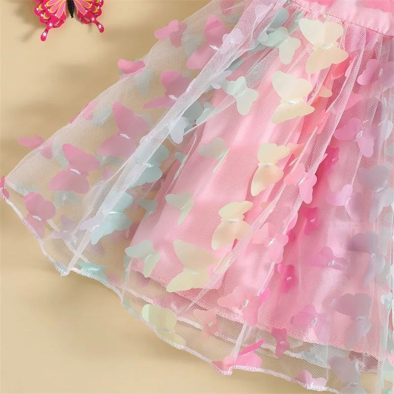 Kids Girls Summer Tulle Princess Dresses Puff Sleeve 3D Butt图片