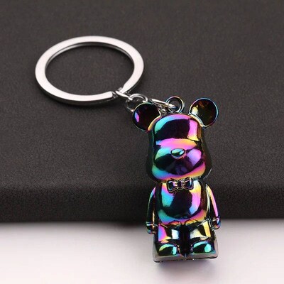 rendy 3D Bear Model Keychain Unisex 4 Colors Metal Round Buc