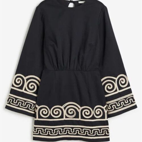 Embroidery Long Sleeve Spliced Dress Women Round Neck Bodyco