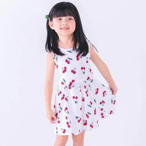 Stable Summer New Girls Sleeveless Cherry Dress Princess Ski