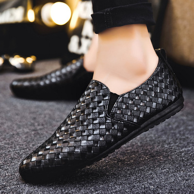 men woven leather shoes summer loafers boy leisure flat shoe